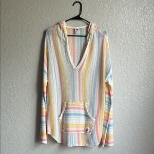 Buc-ee's Pastel Striped Hooded Sweater LARGE
